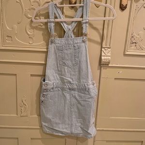 Blue and white striped overall dress